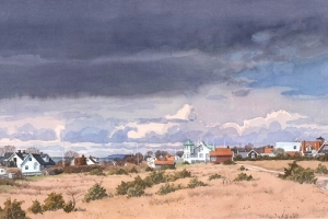 Reproducerad akvarell/giclée - Kvällsmoln över Sandvik